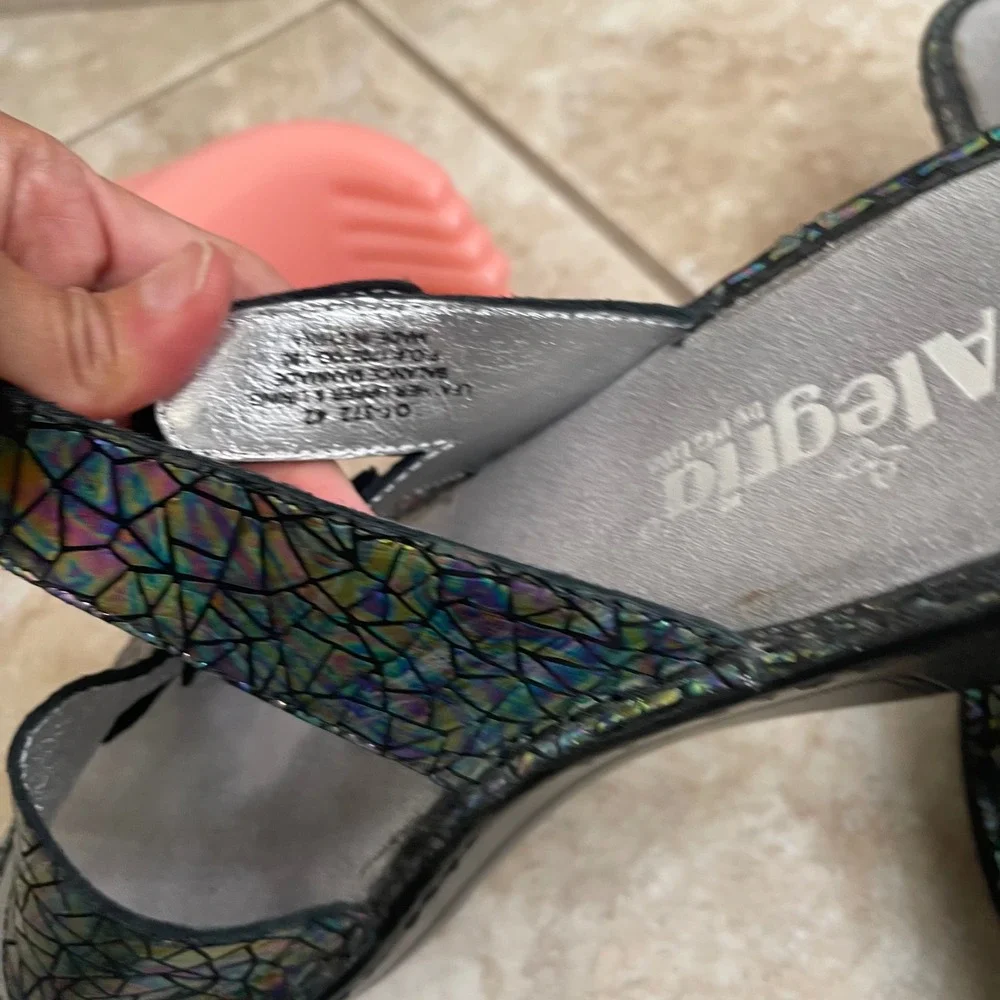Alegria by PG Lite Womens Holographic Leather Wedge Sandals Black 42 USA 11.5-12